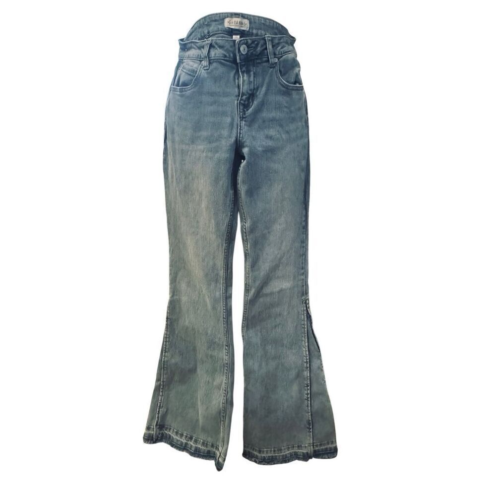 Shyanne Wide Bootcut Jeans Women 28x34 Light Wash Western Cowgirl Flare Raw Hem